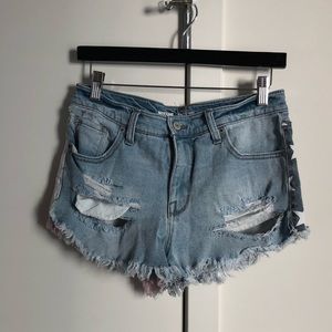 Flag Print Distressed Shorts